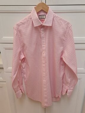 Thomas Pink Men's Light Pink Windowpane Dress Shirt (16) (Free tie)